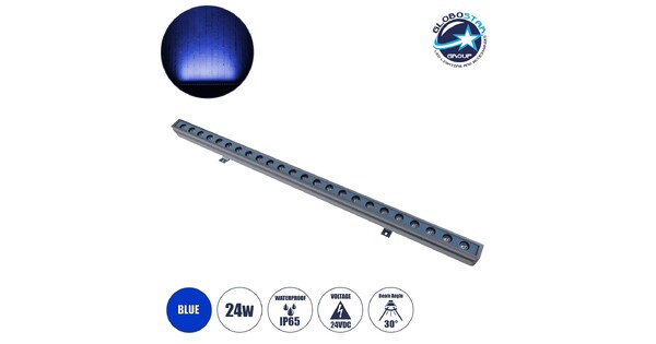 WASHER-MARGO 90154 Μπάρα Φωτισμού Wall Washer LED 24W 2040lm 30° DC 24V Αδιάβροχο IP65 Μπλε Dimmable - Γκρι Ανθρακί - Μ100 x Π4 x Υ6.4cm - 3 Χρόνια Εγγύηση