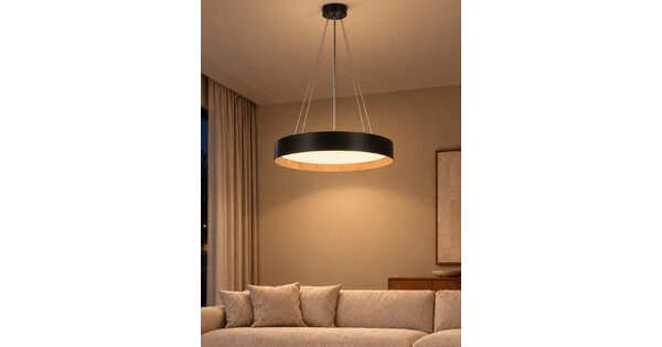 kelvo® RONDO KLV-101-0587 Κρεμαστό Φωτιστικό Οροφής LED 36W 3600lm 120° AC 220-240V IP20 Ρυθμιζόμενο Λευκό CCT με Διακόπτη στο Driver 2700K/4500K/6000K Triac Dimmable - Lumileds SMD Chip & ENEC/TÜV Driver - Μαύρο Ματ & Εφέ Ξύλου - Μ50 x Π50 x Υ7cm - 5 Χρόνια Εγγύηση