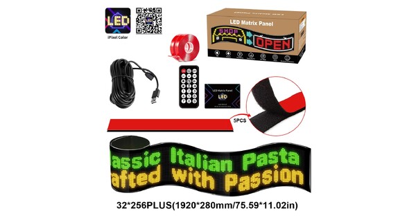 MATRIX GLB-106-0013 Εύκαμπτη Κυλιόμενη Ψηφιακή Επιγραφή 192x28cm P7 256x32 Pixel LED 40W AC 220-240V Αδιάβροχο IP65 Πολύχρωμο RGB - Bluetooth Control μέσω iPIXEL APP - Μ192 x Π0.4 x Υ28cm - 2 Χρόνια Εγγύηση