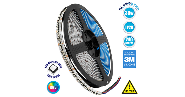 70268 Ταινία LED SMD 3535 SUPER BRIGHT 5m 30W/m 240LED/m 4530 lm/m 120° DC 24V IP20 RGB - 5 Χρόνια Εγγύηση