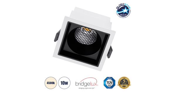 PLUTO-M 60270 Χωνευτό LED Spot Downlight TrimLess Μ8.4xΠ8.4cm 10W 1300lm 38° AC 220-240V IP20 Μ8.4 x Π8.4 x Υ5.9cm - Τετράγωνο - Λευκό με Μαύρο Κάτοπτρο & Anti-Glare HoneyComb - Φυσικό Λευκό 4500K - Bridgelux COB - 5 Years Warranty