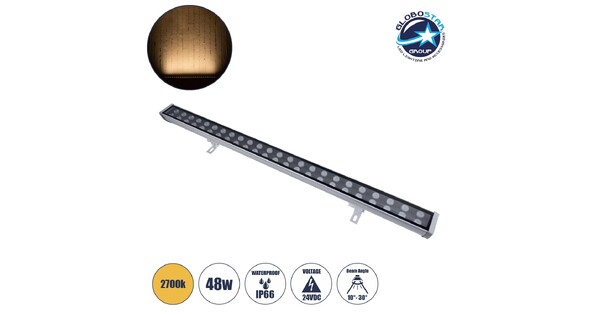 WASHERMOZA 90158 Μπάρα Φωτισμού Wall Washer LED 48W 5200lm 10-30° DC 24V Αδιάβροχο IP66 Θερμό Λευκό 2700K Dimmable - Bridgelux SMD Chip - Γκρι Ανθρακί - Μ100 x Π6.5 x Υ6.6cm - 3 Χρόνια Εγγύηση