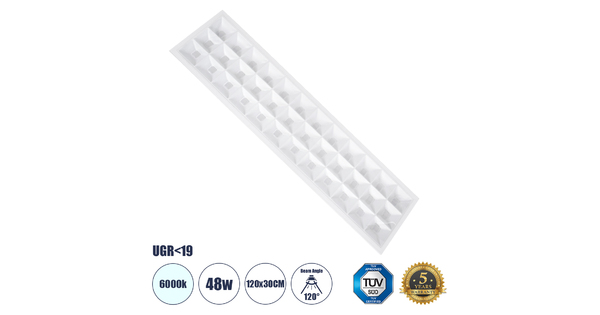 ZEUS 60971 Χωνευτό LED Panel 120x30cm 48W 7440lm 120° CRI≥86Ra UGR<19 Anti-Glare Shield Diffuser AC 220-240V IP44 Μ60 x Π60 x Υ3.3cm - Ψυχρό Λευκό 6000K