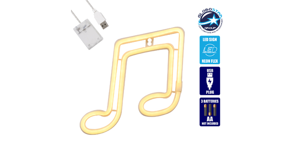78568 Φωτιστικό Ταμπέλα Φωτεινή Επιγραφή NEON LED Σήμανσης MUSIC NOTE 5W με Καλώδιο Τροφοδοσίας USB - Μπαταρίας 3xAAA (Δεν Περιλαμβάνονται) - Θερμό Λευκό 2700K
