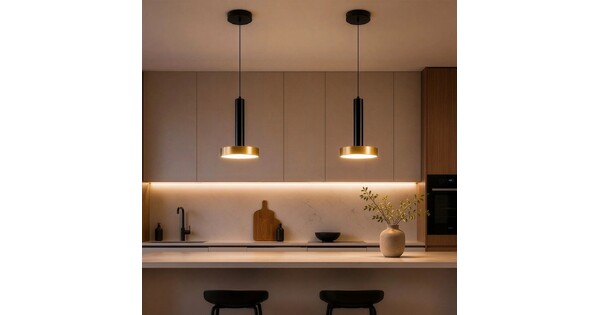 kelvo® ZANE KLV-101-0349 Κρεμαστό Φωτιστικό Οροφής LED 18W 1800lm 120° AC 220-240V IP20 Ρυθμιζόμενο Λευκό CCT με Χειριστήριο από 2700K έως 6000K Dimmable - Lumileds SMD Chip - Σατινέ Χρυσό Βούρτσας & Μαύρο Ματ - Μ15 x Π15 x Υ20cm - 3 Χρόνια Εγγύηση