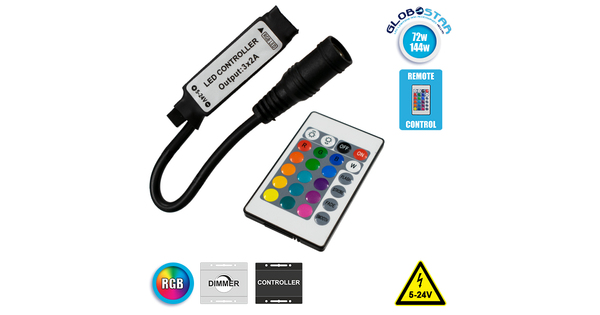 Ασύρματος LED RGB Controller με Χειριστήριο IR 5v (30w) 12v (72w) 24v (144w)  73402