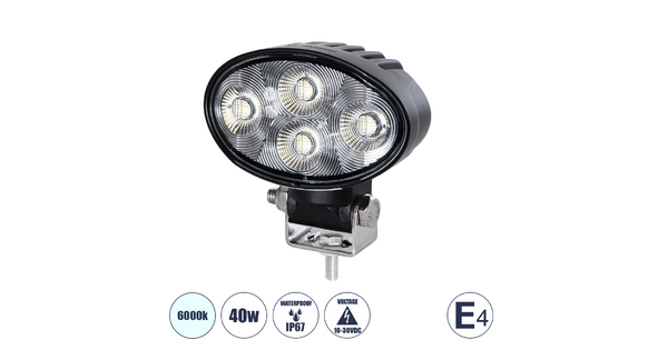85336 E4 Mark Vehicle & Forklift Work Lights - Φώτα Εργασίας για Οχήματα Περονοφόρα - Κλάρκ LED 40W DC 10-30V Αδιάβροχο IP67 Ψυχρό Λευκό 6000K Μ10 x Π6 x Υ9cm