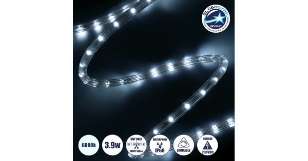 70600 Φωτοσωλήνας LED DIODE 1m 3.9W/m 36LED/m 195lm/m 360° DC 230V Αδιάβροχος IP68 Ψυχρό Λευκό 6000K Dimmable