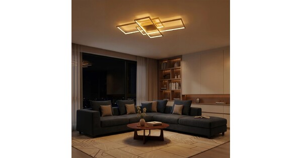 kelvo® QUADRA KLV-101-0298 Φωτιστικό Οροφής LED 120W 12000lm 120° AC 220-240V IP20 Ρυθμιζόμενο Λευκό CCT με Χειριστήριο από 2700K έως 6000K Dimmable - Lumileds SMD Chip - Σαμπανιζέ Χρυσό Ματ - Μ105 x Π60 x Υ9cm - 3 Χρόνια Εγγύηση