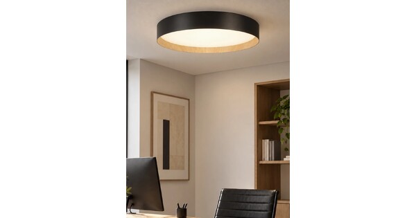 kelvo® RONDO KLV-101-0587-V2 Φωτιστικό Οροφής LED 36W 3600lm 120° AC 220-240V IP20 Ρυθμιζόμενο Λευκό CCT με Διακόπτη στο Driver 2700K/4500K/6000K Triac Dimmable - Lumileds SMD Chip & ENEC/TÜV Driver - Μαύρο Ματ & Εφέ Ξύλου - Μ50 x Π50 x Υ7cm - 5 Χρόνια Εγγύηση
