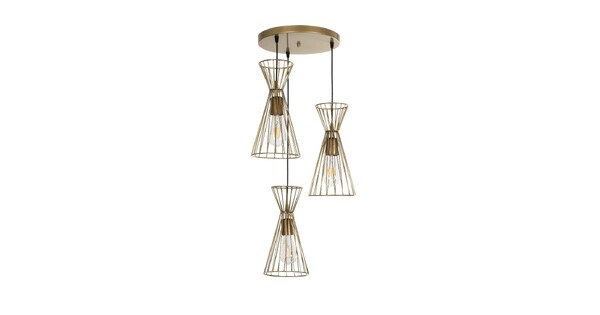 FLIXIO 201-0126 Vintage Κρεμαστό Φωτιστικό Οροφής με Ντουί 3 x E27 AC 220-240V IP20 - Χρυσό - Μ40 x Π40 x Υ70cm