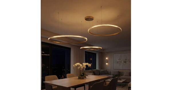 kelvo® DIAMOND KLV-101-0246 Κρεμαστό Φωτιστικό Οροφής LED 150W 15000lm 180° AC 220-240V IP20 Ρυθμιζόμενο Λευκό CCT με Χειριστήριο από 2700K έως 6000K Dimmable - Lumileds SMD Chip - Χρυσό Πλατίνα - Μ170 x Π170 x Υ60cm - 3 Χρόνια Εγγύηση