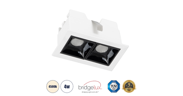 LUMINAR SUPERIOR 60316 Χωνευτό LED Spot Downlight TrimLess 4W 560lm 36° AC 220-240V IP20 Μ7.5 x Π4.3 x Υ4.5cm - Λευκό με Μαύρο Κάτοπτρο - Φυσικό Λευκό 4500K - Bridgelux High Lumen Chip Gen2 - TÜV Certified Driver - 5 Years Warranty