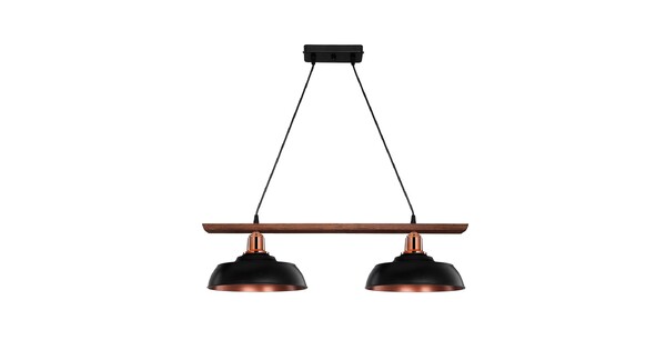 LOAN 203-0290 Μοντέρνο Κρεμαστό Φωτιστικό Οροφής με Ντουί 2 x E27 AC 220-240V IP20 - Μαύρο & Μπρονζέ - Μ70 x Π25.5 x Υ19cm