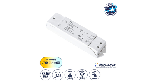 71565 V2-L SKYDANCE DC RF 2.4Ghz Dimmer High Speed Controller & Push Dimming 2 Κανάλια DC 12-48V 2 x 8A 384W - Max 16.5A 384W - IP20 Μ17.5 x Π4.5 x Υ2.5cm - 5 Years Warranty
