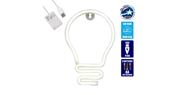 78576 Φωτιστικό Ταμπέλα Φωτεινή Επιγραφή NEON LED Σήμανσης LAMP 5W με Καλώδιο Τροφοδοσίας USB - Μπαταρίας 3xAAA (Δεν Περιλαμβάνονται) - Ψυχρό Λευκό 6000K