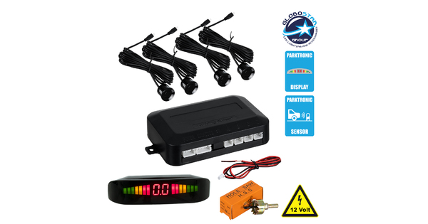 86001 Σύστημα Παρκαρίσματος Parktronic DC 12V με 4 Μαύρους Αισθητήρες - Οθόνη LED Indicator και Ηχείο (Buzzer)