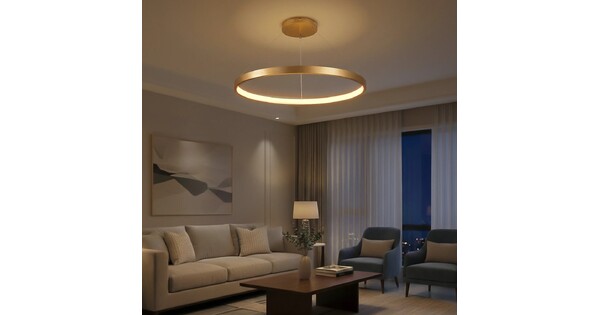 kelvo® NEMESIS KLV-101-0216 Κρεμαστό Φωτιστικό Οροφής LED 75W 7500lm 180° AC 220-240V IP20 Ρυθμιζόμενο Λευκό CCT με Χειριστήριο από 2700K έως 6000K Dimmable - Lumileds SMD Chip - Χρυσό Πλατίνα - Μ100 x Π100 x Υ4cm - 3 Χρόνια Εγγύηση