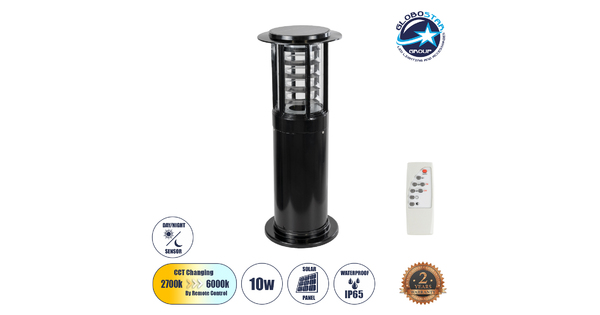 LUSCIOUS 90536 Αυτόνομο Ηλιακό Φωτιστικό Κήπου - Κολωνάκι Αρχιτεκτονικού Φωτισμού Εξωτερικού Χώρου LED 10W 330lm 120° με Ενσωματωμένο Φωτοβολταϊκό Panel 6V 2W & Επαναφορτιζόμενη Μπαταρία Li-ion 3.2V 1800mAh με Αισθητήρα Ημέρας-Νύχτας - Αδιάβροχο IP65 - Σώμα Αλουμινίου & ABS