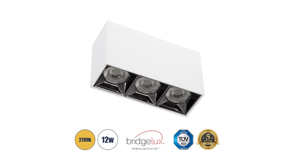 LUMINAR SUPERIOR 60327 Επιφανειακό LED Spot Downlight TrimLess 12W 1620lm 36° AC 220-240V IP20 Μ11.8 x Π4.2 x Υ6.6cm - Λευκό με Κάτοπτρο Χρωμίου - Θερμό Λευκό 2700K - Bridgelux High Lumen Chip Gen2 - TÜV Certified Driver - 5 Years Warranty