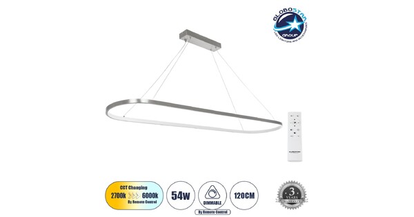 BOLIVAR 61273 Μοντέρνο Κρεμαστό Φωτιστικό Οροφής LED 54W 6210lm 360° AC 220-240V IP20 Ρυθμιζόμενο Λευκό CCT με Χειριστήριο από 2700K έως 6000K Dimmable - Lumileds SMD Chip - Νίκελ Βούρτσας - Μ120 x Π30 x Υ2cm - 3 Χρόνια Εγγύηση