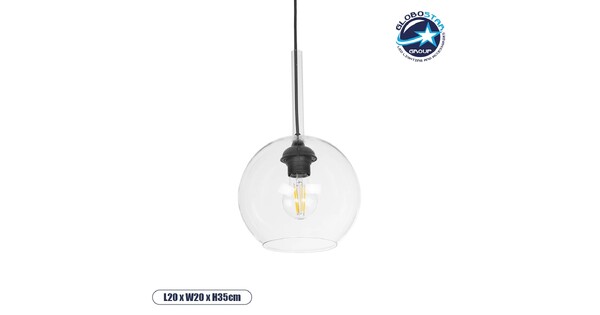 MPRALA 206-0038 Μοντέρνο Κρεμαστό Φωτιστικό Οροφής με Ντουί 1 x E27 AC 220-240V IP20 - Διάφανο - Μ20 x Π20 x Υ18cm
