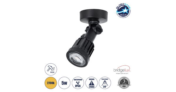 GARDENINI 61546 Επιφανειακό Φωτιστικό Σποτ Κήπου LED 5W 650lm 38° DC 24V IP68 Υψηλής Αντοχής ABS IK06 Φ7 x Υ14.5cm - Θερμό Λευκό 2700K Dimmable - Μαύρο - Bridgelux Chip - 3 Years Warranty