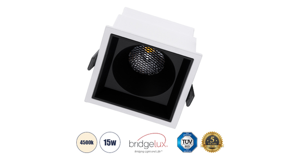 PLUTO-B 60276 Χωνευτό LED Spot Downlight TrimLess Μ10.4xΠ10.4cm 15W 1950lm 38° AC 220-240V IP20 Μ10.4 x Π10.4 x Υ6.5cm - Τετράγωνο - Λευκό με Μαύρο Κάτοπτρο & Anti-Glare HoneyComb - Φυσικό Λευκό 4500K - Bridgelux COB - 5 Years Warranty