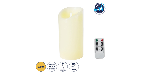 FIREFLAME 79543 Διακοσμητικό Realistic Κερί Παραφίνης με LED Εφέ Κινούμενης Φλόγας - Μπαταρίας & Ασύρματο Χειριστήριο IR Θερμό Λευκό 3000K Dimmable - Φ10 x Υ20cm