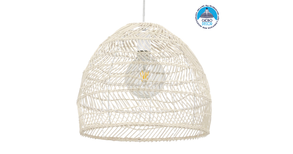 Vintage Κρεμαστό Φωτιστικό Οροφής Μονόφωτο Λευκό Μπέζ Ξύλινο Bamboo Φ40  COMORES LIGHT BEIGE 00968