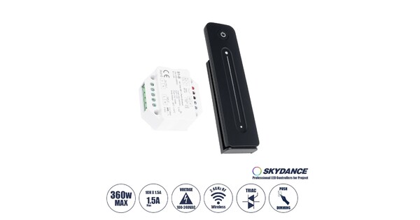 73124 S1-B+R11 SKYDANCE ΣΕΤ Dimmer & Ασύρματο Χειριστήριο Αφής 1 Group RF 2.4Ghz 1.5A Max AC100-240V (360W) - DC 3V IP20 - 5 Χρόνια Εγγύηση