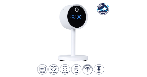 86006 Rechargeable Table Camera WiFi HD 1080P 160° 1500mAh Two Way Audio Motion Detection & Digital Clock - Επαναφορτιζόμενη Επιτραπέζια Κάμερα WiFi HD 1080P 160° 1500mAh Διπλή Κατέυθυνση Ομιλίας Ανιχνευτή Κίνησης & Ψηφιακό Ρολόι - Λευκό
