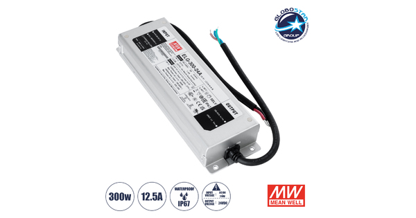 ELG-300-24A 90790 MEANWELL Αδιάβροχο Ρυθμιζόμενο Μεταλλικό Τροφοδοτικό SELV για Προϊόντα LED 300W 12.5A - AC 220-240V σε DC 24V - Ρυθμιζόμενο από 22.4VDC έως 25.6VDC - Αδιάβροχο IP67 Μ24.6 x Π7.7 x Υ3.95cm - 3 Years Warranty