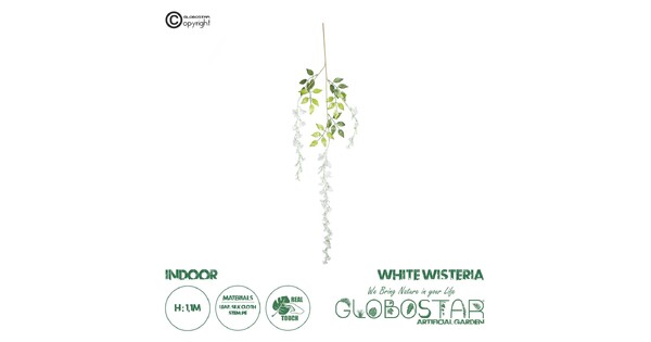 78006 Τεχνητό Κρεμαστό Διακοσμητικό Φυτό με 3 X Κλαδιά Βιστέρια Λευκή - Μ10 x Π10 x Υ110cm