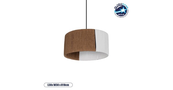 TAG 205-0059 Boho Κρεμαστό Φωτιστικό Οροφής με Ντουί 1 x E27 AC 220-240V IP20 - Λευκό & Καφέ - M30 x Π30 x Υ18cm