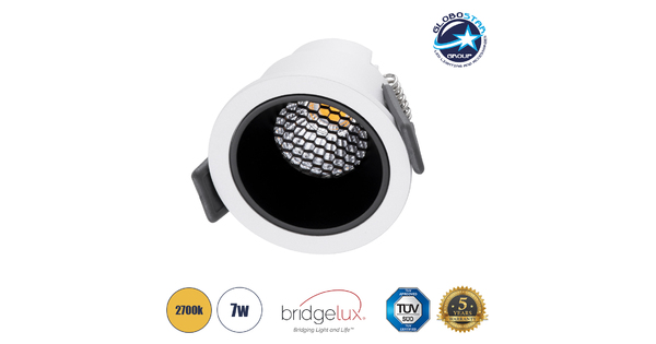 PLUTO-S 60247 Χωνευτό LED Spot Downlight TrimLess Φ6.4cm 7W 875lm 38° AC 220-240V IP20 Φ6.4 x Υ4.9cm - Στρόγγυλο - Λευκό με Μαύρο Κάτοπτρο & Anti-Glare HoneyComb - Θερμό Λευκό 2700K - Bridgelux COB - 5 Years Warranty