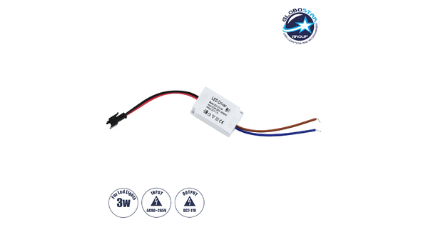 73074 Πλαστικό Τροφοδοτικό SELV για Προϊόντα LED 3W - AC 220-240V σε DC 7-11V - IP20 L4.5 x W3 x H2.5cm - 3 Years Warranty