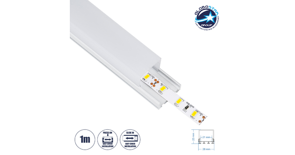 SURFACEPENDANT-PROFILE 70848-1M Προφίλ Αλουμινίου - Βάση & Ψύκτρα Ταινίας LED με Λευκό Γαλακτερό Κάλυμμα - Επιφανειακή & Κρεμαστή Χρήση - Πατητό Κάλυμμα - Λευκό - 1 Μέτρο - Μ100 x Π2.6 x Υ2.3cm