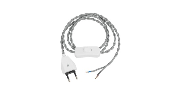 WHIP 77674 Μοντέρνο DIY Πλεκτό Καλώδιο με Διακόπτη On/Off AC 220-240V IP20 - Γκρι & Λευκό - Μ150 x Π2.7 x Υ1.9cm