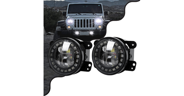 85418 Σετ 2 x Προβολείς Ομίχλης JEEP WRANGLER - MERCEDES BENZ G CLASS - LAND ROVER DEFENDER - HAMMER H1-H2 - 4 Ιντσών με Ring Light DRL LED CREE CXB COB 100W 7500lm DC 12V Αδιάβροχοι IP66 Ψυχρό Λευκό 6000K