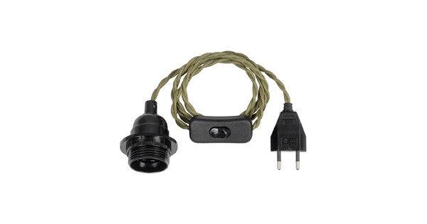 WHIP 77667 Μοντέρνο DIY Φωτιστικό με Πλεκτό Καλώδιο, Ντουί 1 x E27, Διακόπτη On/Off & Πρίζα AC 220-240V IP20 - Χακί & Μαύρο - Μ150 x Π5.8 x Υ5.8cm