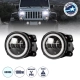 85418 Σετ 2 x Προβολείς Ομίχλης JEEP WRANGLER - MERCEDES BENZ G CLASS - LAND ROVER DEFENDER - HAMMER H1-H2 - 4 Ιντσών με Ring Light DRL LED CREE CXB COB 100W 7500lm DC 12V Αδιάβροχοι IP66 Ψυχρό Λευκό 6000K