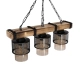 GLORA 201-0009 Vintage Κρεμαστό Φωτιστικό Ράγα Τρίφωτο 3 x E27 IP20 Μπεζ Ξύλο με Μαύρο Μέταλλο & Μελί Γυαλί - Μ50 x Π16 x Υ65cm - 6