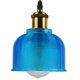 Vintage Κρεμαστό Φωτιστικό Οροφής Μονόφωτο Μπλε Γυάλινο Διάφανο Καμπάνα με Χρυσό Ντουί Φ14  SEGRETO BLUE 01452 - 3