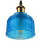 Vintage Κρεμαστό Φωτιστικό Οροφής Μονόφωτο Μπλε Γυάλινο Διάφανο Καμπάνα με Χρυσό Ντουί Φ14  SEGRETO BLUE 01452 - 5