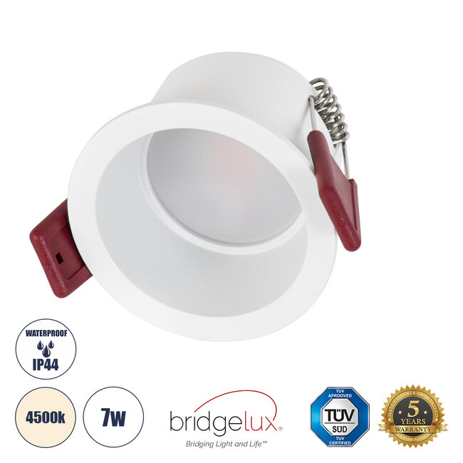 IP 60344 Χωνευτό LED Spot Downlight TrimLess Μπάνιου & WC Φ6.6cm 7W 750lm 45° AC 220-240V IP44 Φ6.6 x Υ5.3cm - Στρόγγυλο - Λευκό - Φυσικό Λευκό 4500K - Bridgelux COB - TÜV Certified Driver - 5 Years Warranty