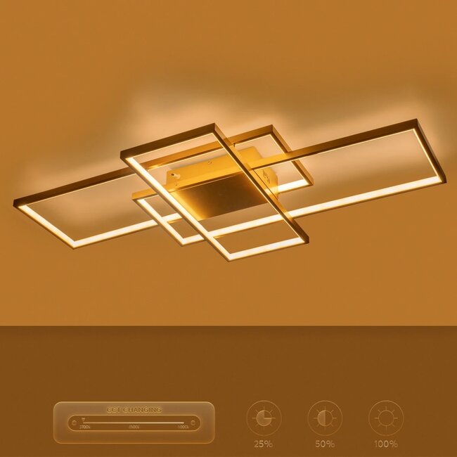 kelvo® QUADRA KLV-101-0298 Φωτιστικό Οροφής LED 120W 12000lm 120° AC 220-240V IP20 Ρυθμιζόμενο Λευκό CCT με Χειριστήριο από 2700K έως 6000K Dimmable - Lumileds SMD Chip - Σαμπανιζέ Χρυσό Ματ - Μ105 x Π60 x Υ9cm - 3 Χρόνια Εγγύηση - 11
