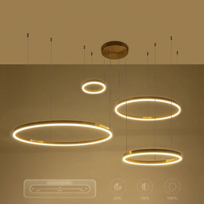 kelvo® VENOM KLV-101-0204 Κρεμαστό Φωτιστικό Οροφής LED 150W 15000lm 120° AC 220-240V IP20 Ρυθμιζόμενο Λευκό CCT με Χειριστήριο από 2700K έως 6000K Dimmable - Lumileds SMD Chip - Χρυσό Πλατίνα - Μ150 x Π90 x Υ60cm - 3 Χρόνια Εγγύηση - 12