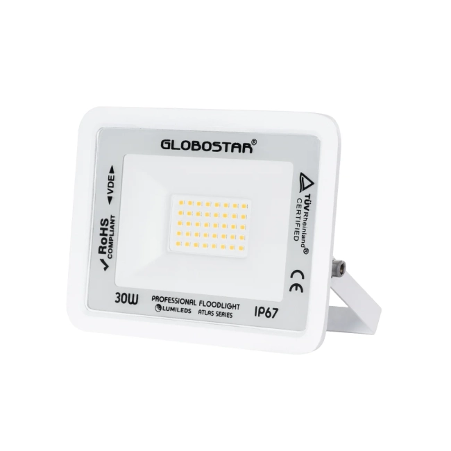  ATLAS 61415 Προβολέας LED 30W 3450lm 120° AC 220-240V Αδιάβροχο IP67 Θερμό Λευκό 2700K - Lumileds SMD Chip - TÜV Rheinland Certified - Λευκό Ματ - Μ16 x Π2.5 x Υ12.5cm - 5 Χρόνια Εγγύηση