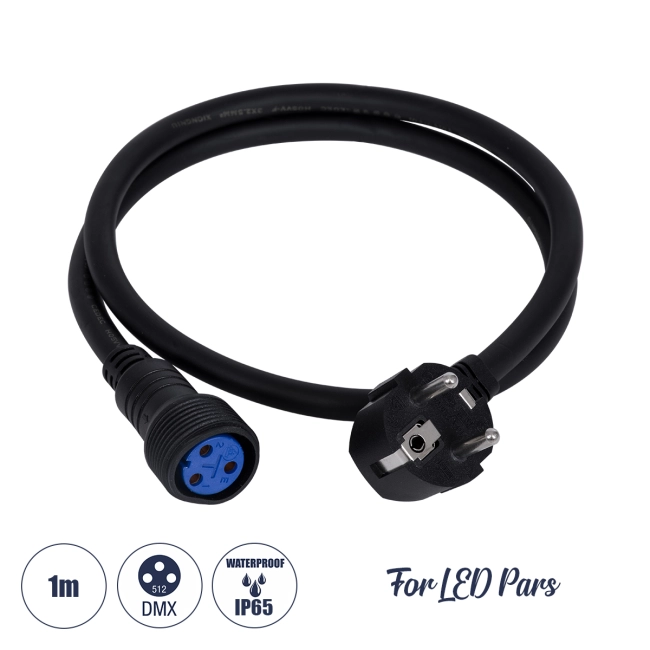 51172 Καλώδιο Ρεύματος 3PIN DMX512 1 Μέτρο από Female XLR σε Male Πρίζα Schuko Τερματισμένο Αδιάβροχο IP65 Μ100cm - Μαύρο